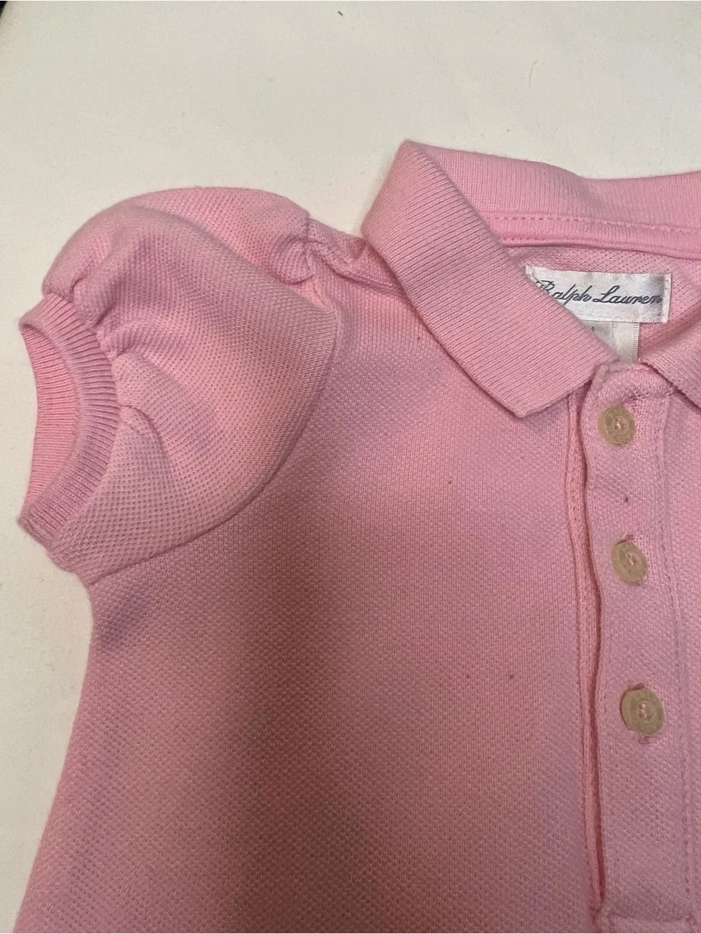 Ralph Lauren Infant Girls Pink Polo Shirt Dress with Puff Sleeves